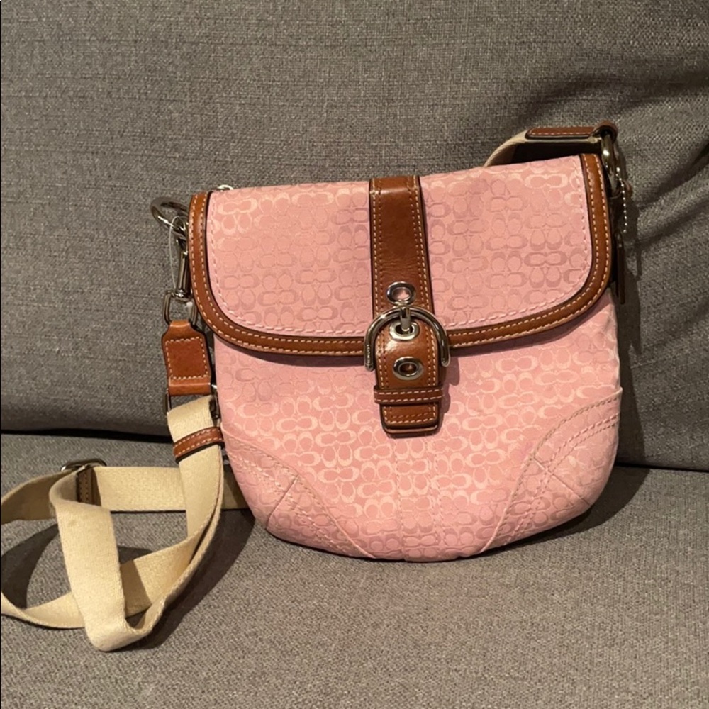 Coach Logo Pink/Brown Leather Crossbody Bag